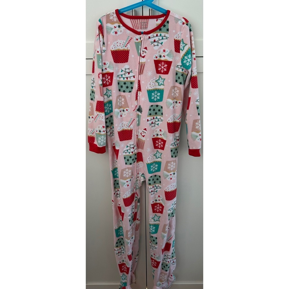 Carters Christmas hot chocolate Footed Pajamas One‎ Piece Zip Up Pink Red 12/12A